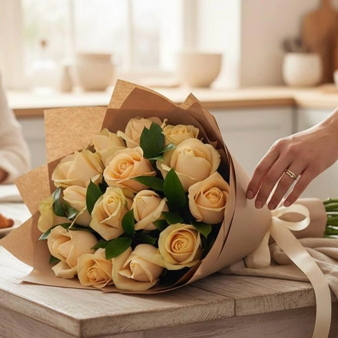 15 Adet Krem Gül Buketi
