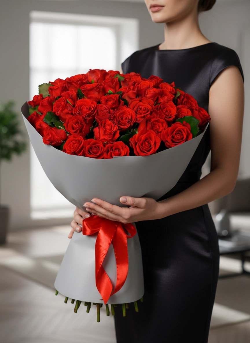 55 Tane Kırmızı Gül Buketi