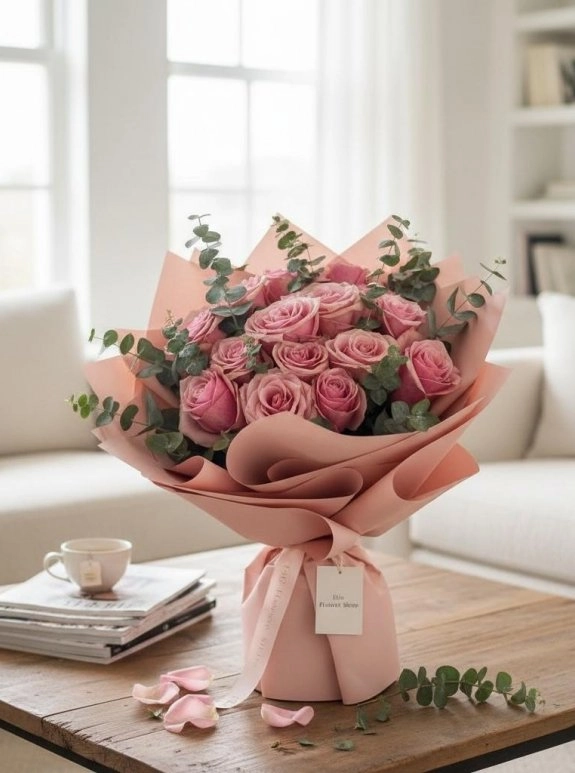 15 Pembe Gül Buketi -Velvet Rose