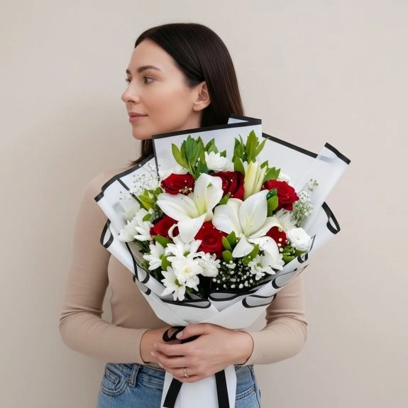 6 Adet Gül Ve Lilyum Buketi