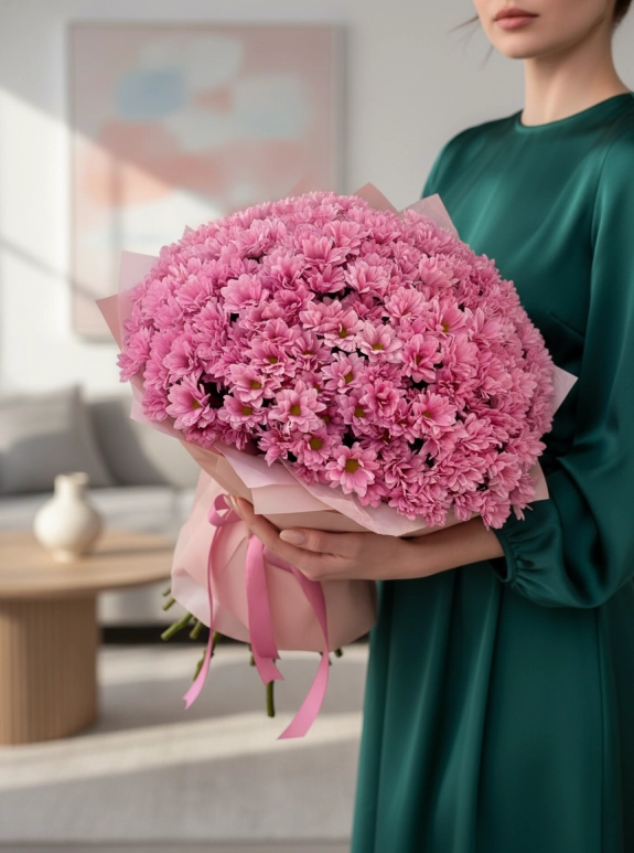 Kucak Dolusu Pembe Krizantem Buketi