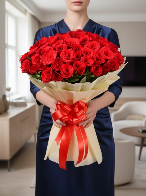 50 Tane Büyük Gül Buketi