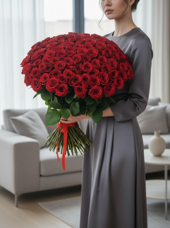 41 Tane Büyük Boy Kırmızı Gül Buketi