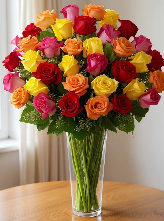 Vazoda Sarı,Pembe  Ve Kırmızı Güller