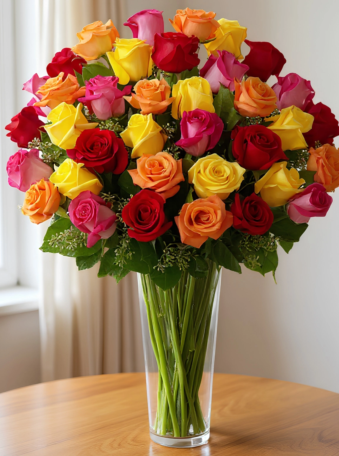 Vazoda Sarı,Pembe  Ve Kırmızı Güller